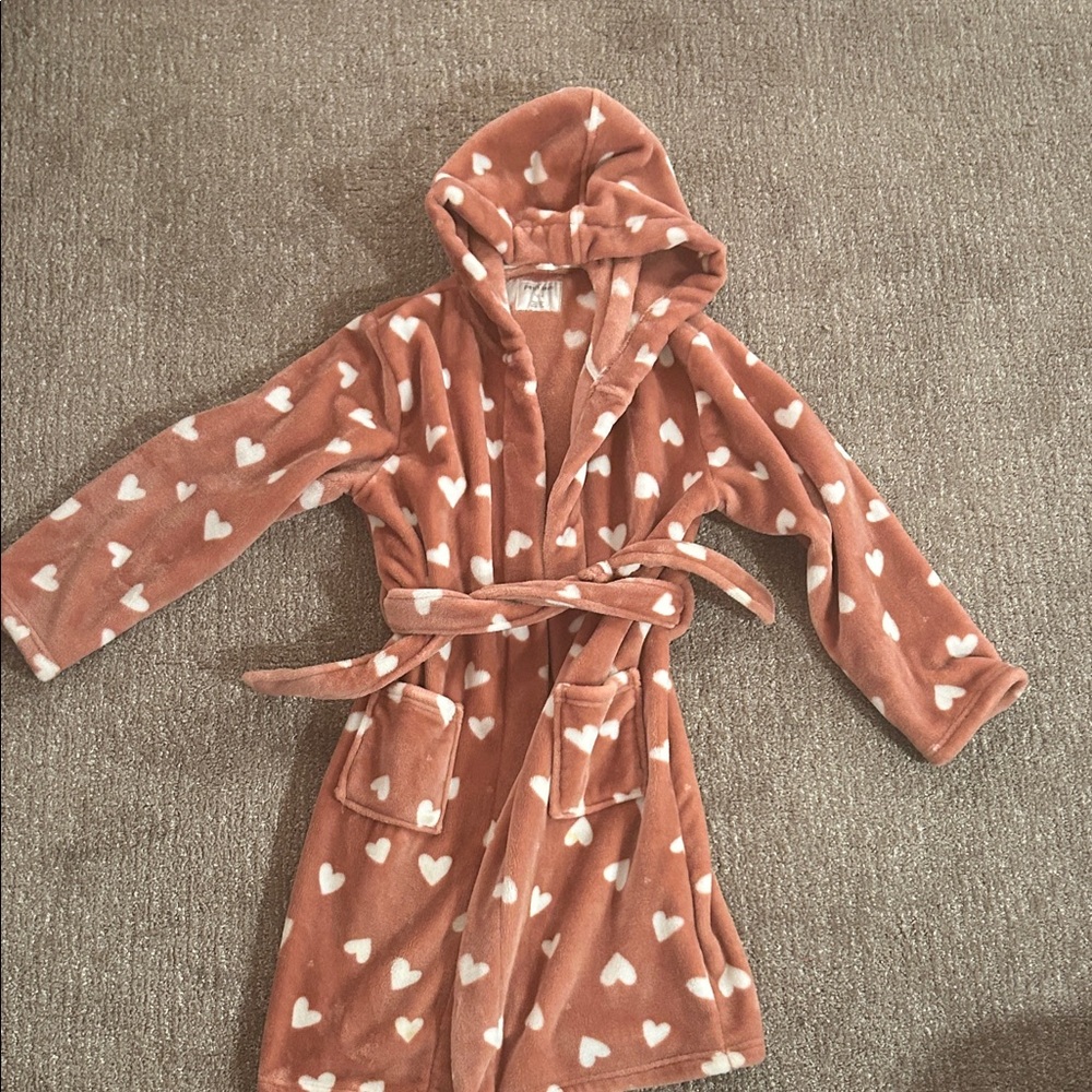 NEW Plush Girls Robe Pink Heart Pajama Robe